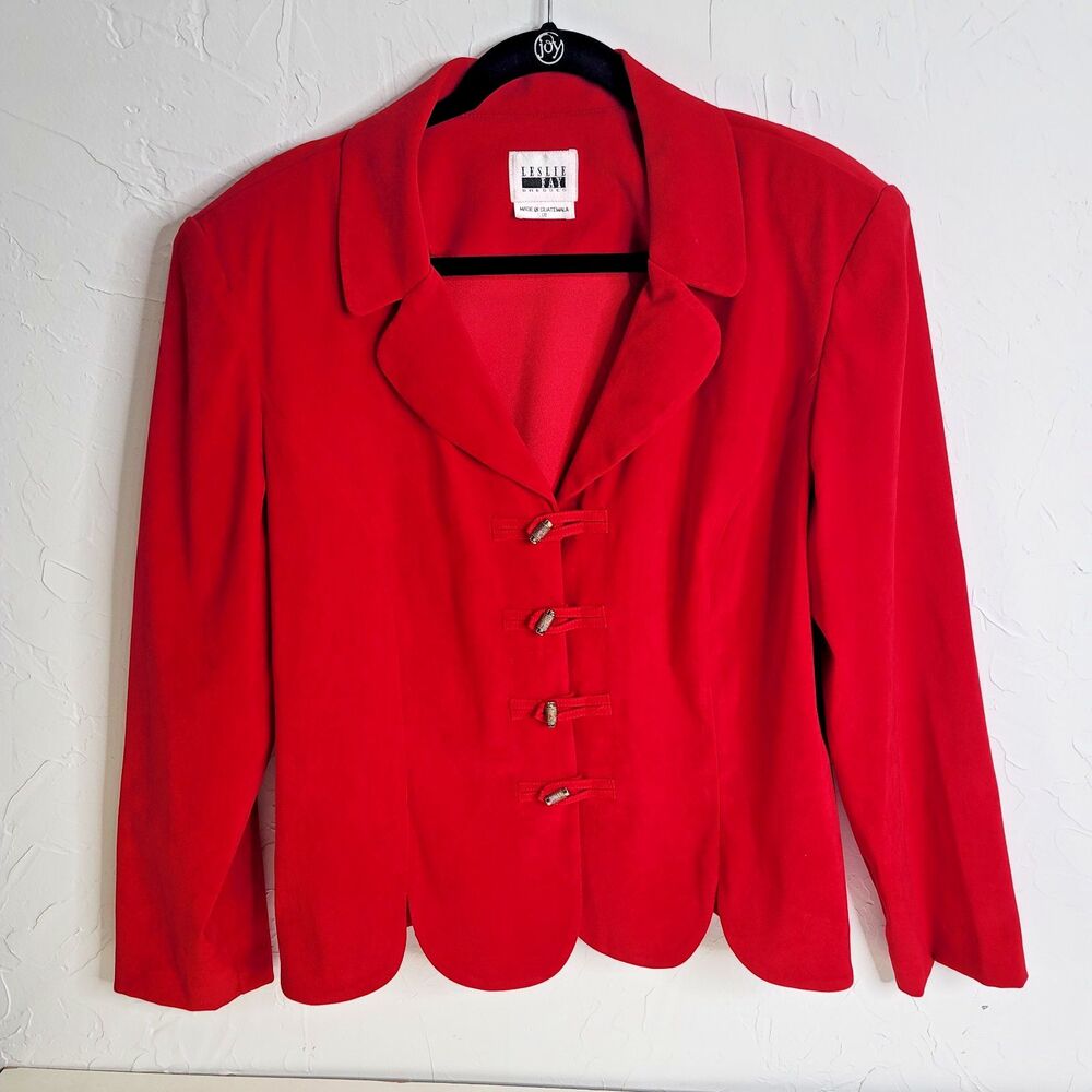 Vintage Leslie Fay Red Tailored Blazer Womens Sz 18 Toggle Front Jacket